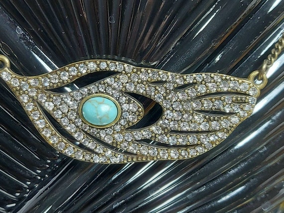 Diamante Pendant, Turquoise Stone, Feather, Silve… - image 3