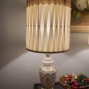 Lamp with Drum Shade, Iridescent, Gilt Gilt, Hollywood Regency, MCM, Boho, Chic, Home Decor, Barrel Shade, Vintage LampShade