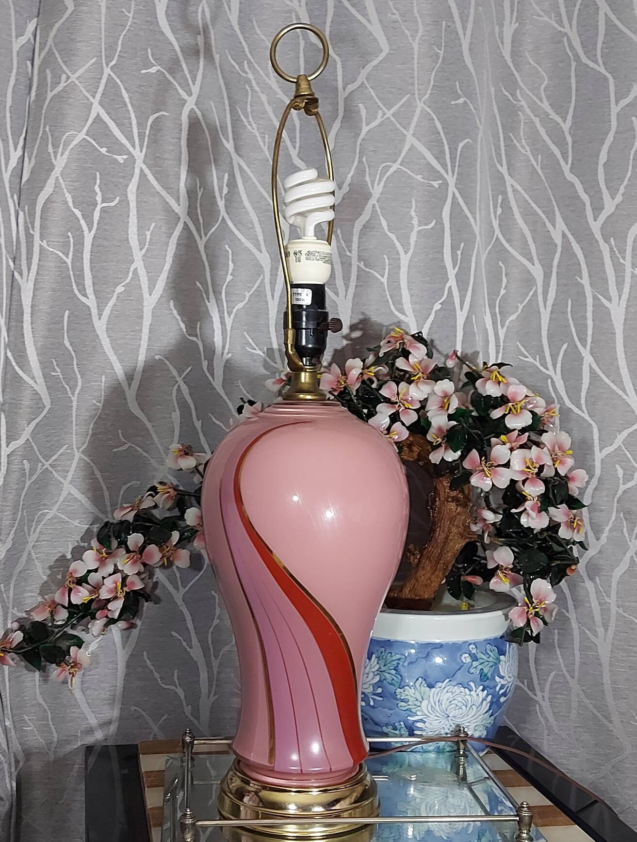 Vintage 80s, Table Lamp, Pink Ceramic, Pinks and Purples, Rainbow