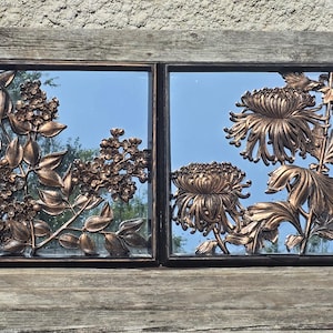 Pair of Coppercraft Guild, (2pcs)Vintage Wall Mirror, Square Mirror, Wall Decor, Home Decor, Molded Resin, Copper, Floral Mirror, Copper,