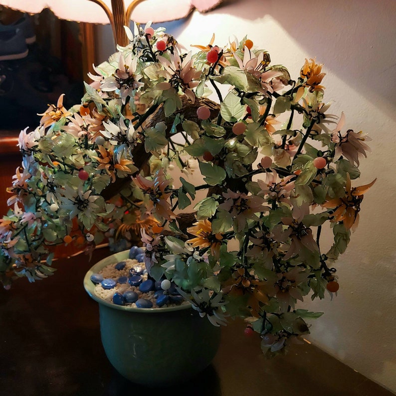 Bonsai Tree Vintage Jade Peking Glass Cherry Blossom Etsy