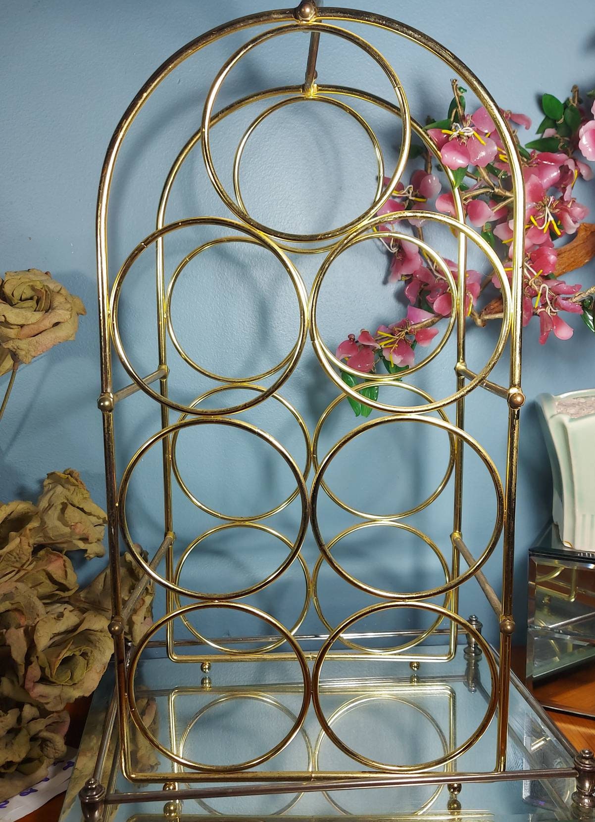 Brass Wine Rack Vintage Wine Bottle Holder Drink and Etsy