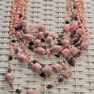 Joias vintage, colar de babador, pedras preciosas, pérolas, contas, pedras, moda, presentes para ela, colar de contas, rosa, bonito,