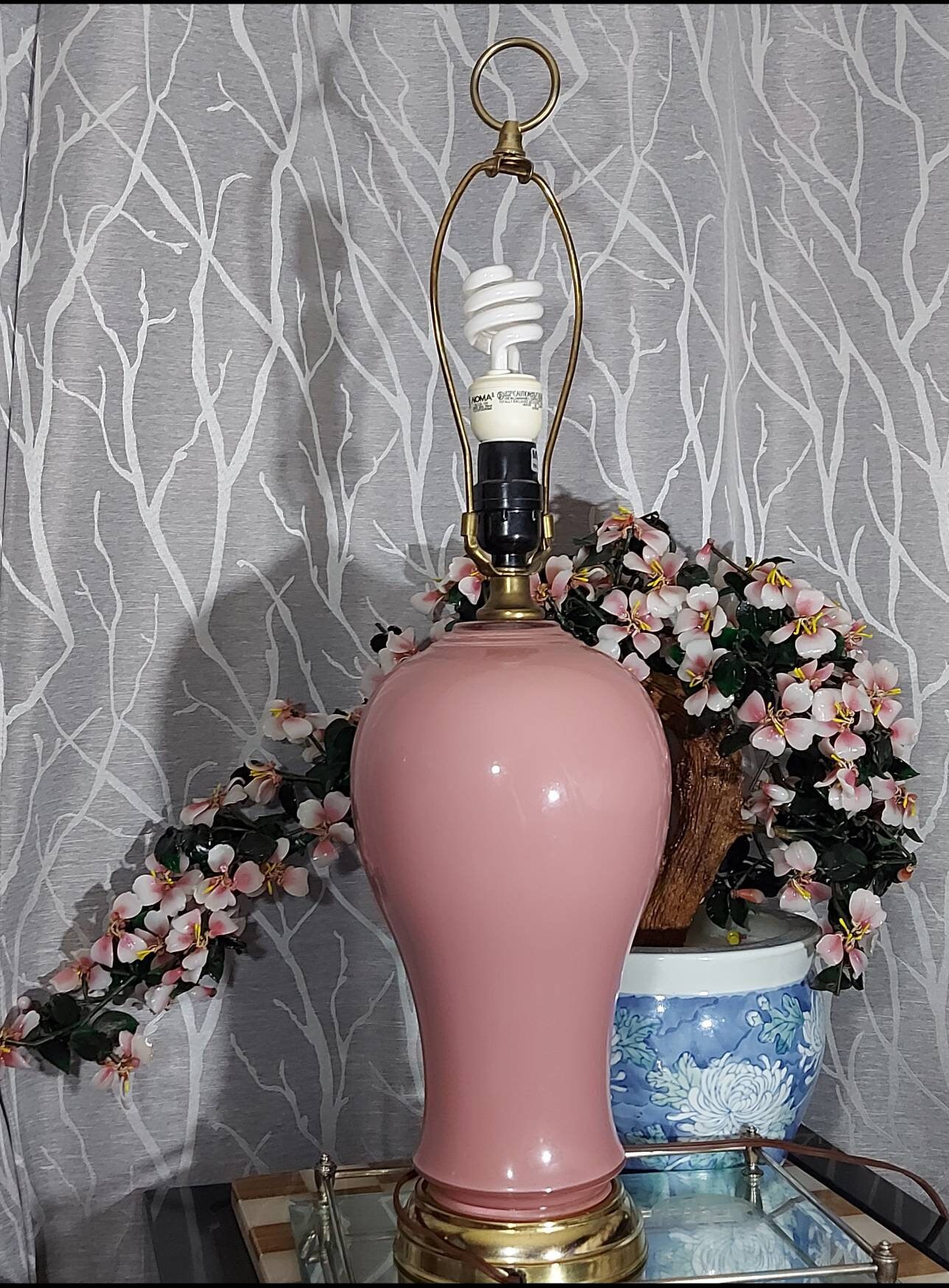 Vintage 80s, Table Lamp, Pink Ceramic, Pinks and Purples, Rainbow