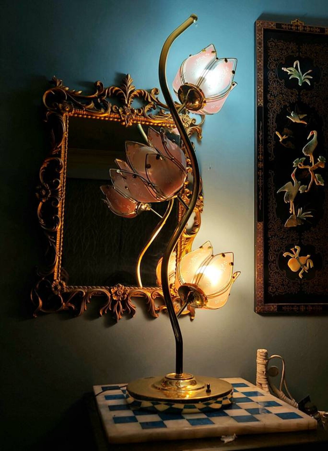 Pink Tulip Lamp 3 Way LightingHollywood Regency Art Deco Etsy