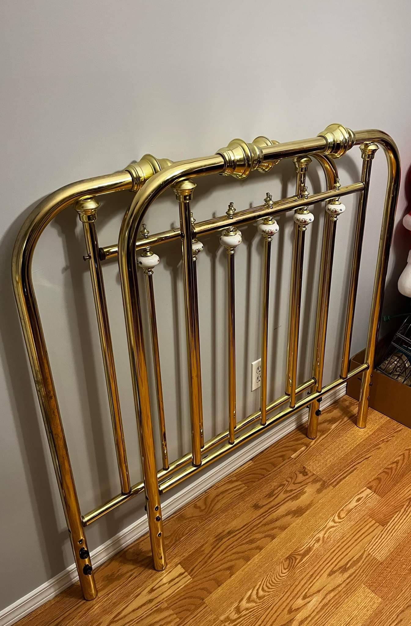 Brass Headboard, Twin, Footboard, Vintage, Porcelain, Solid Brass,  Bedframe, Bedroom, Furniture, Vintage Brass Bed