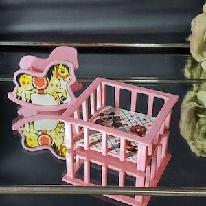 Fisher Price, Dollhouse Furniture, Vintage, Rocking Horse, Playpen, Plastic,  Pink, Mini, Childhood Memories, Replacement Doll Accessories,