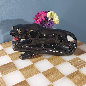 Black Panther, Vintage, Panther, Porcelain, Statue, Figurine, Home Decor,