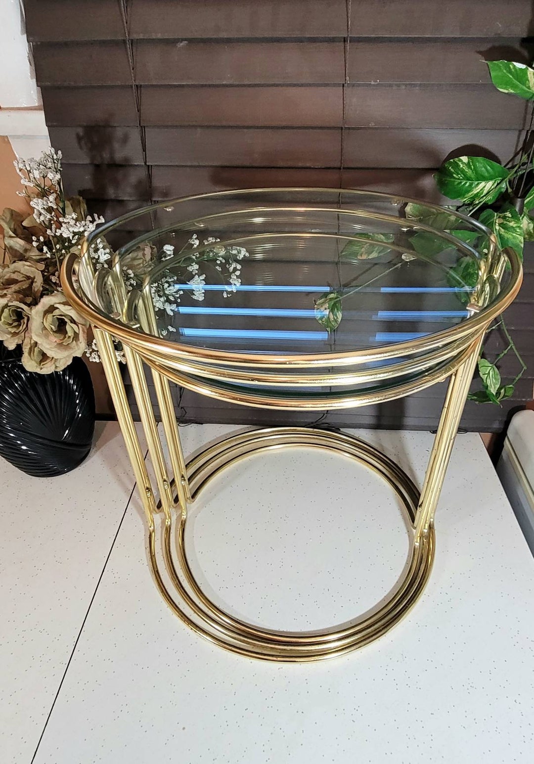 Brass&glass Nesting Table Set Stacking 3pcs. Brass Tables Etsy