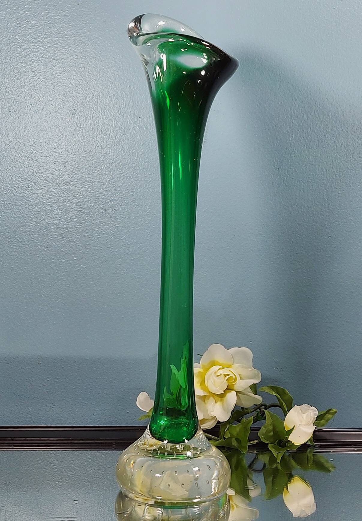 Hand Blown Glass Bud Vase Blown Art Glass Vase Emerald Etsy
