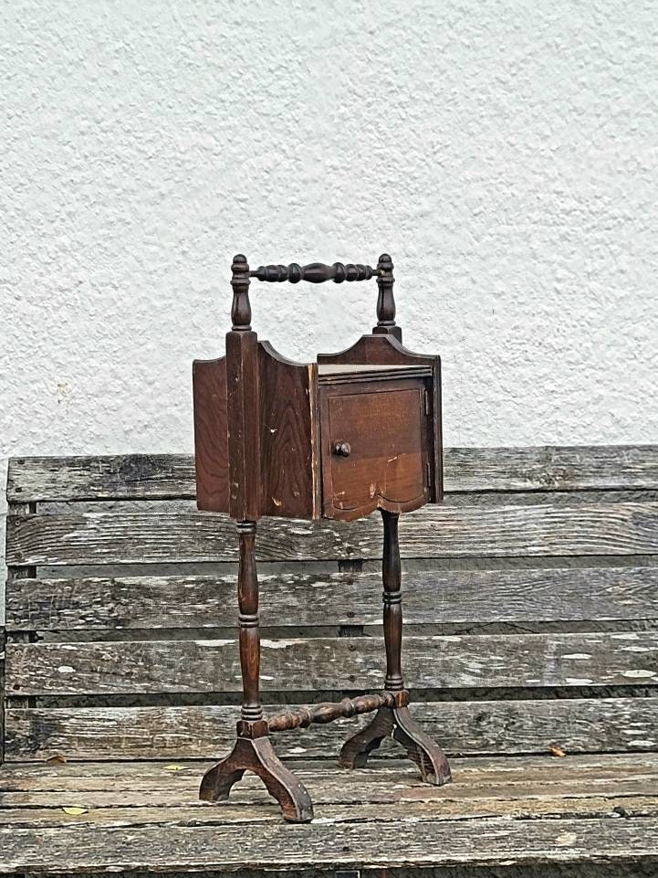 Bogson Antique Smoking Stand Smoke Table End Table Solid Wood Handled Table Home Decor