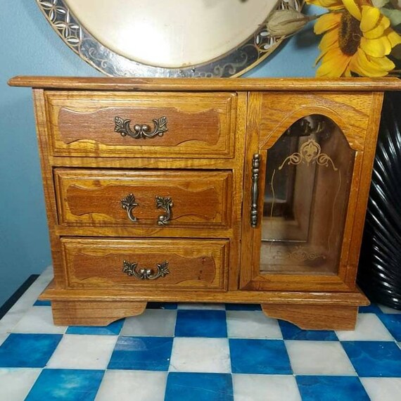 Wooden Jewelry Box Vintage Armoire Wooden Jewelry Box Vintage, Pine Jewelry Armoire