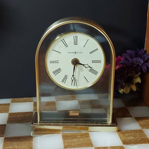 Howard Miller, Solid Brass Mantle Clock, Vintage Clock, Brass&Glass, Arched, Floating Dial, Super Accuracy Quartz,