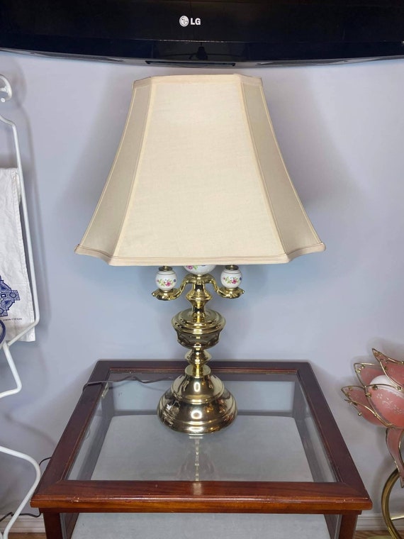 Brass Lamp with Lamp Shade, Porcelain Globes, Ant… - image 3