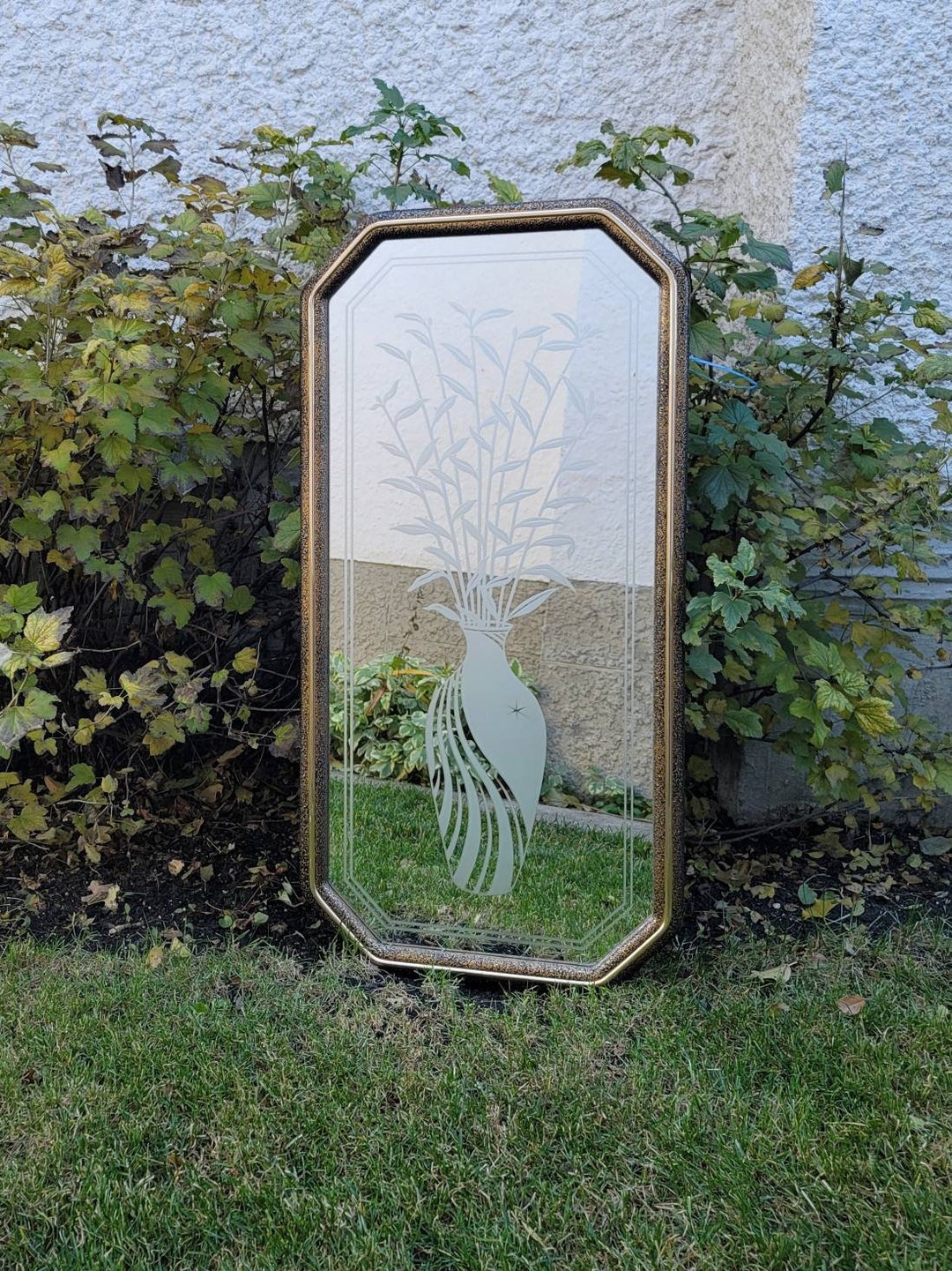 Etched Wall Mirror, Framed Mirror, Wonder Glo, Walker Glass Co, Vintage