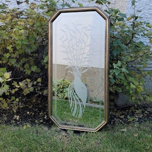 Etched Wall Mirror, Framed Mirror, Wonder Glo, Walker Glass Co, Vintage 80s, Etched Glass, Vase , Vintage Mirror, Home Decor, Wall Hanging