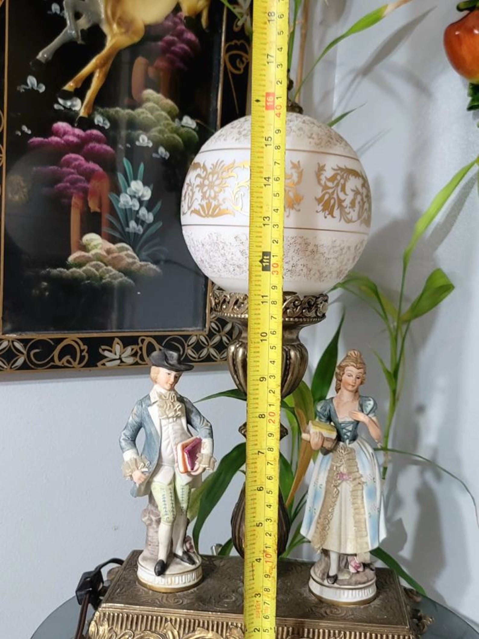 Victorian Table Lamp Globe Shade Solid Brass France Bisque Etsy Canada