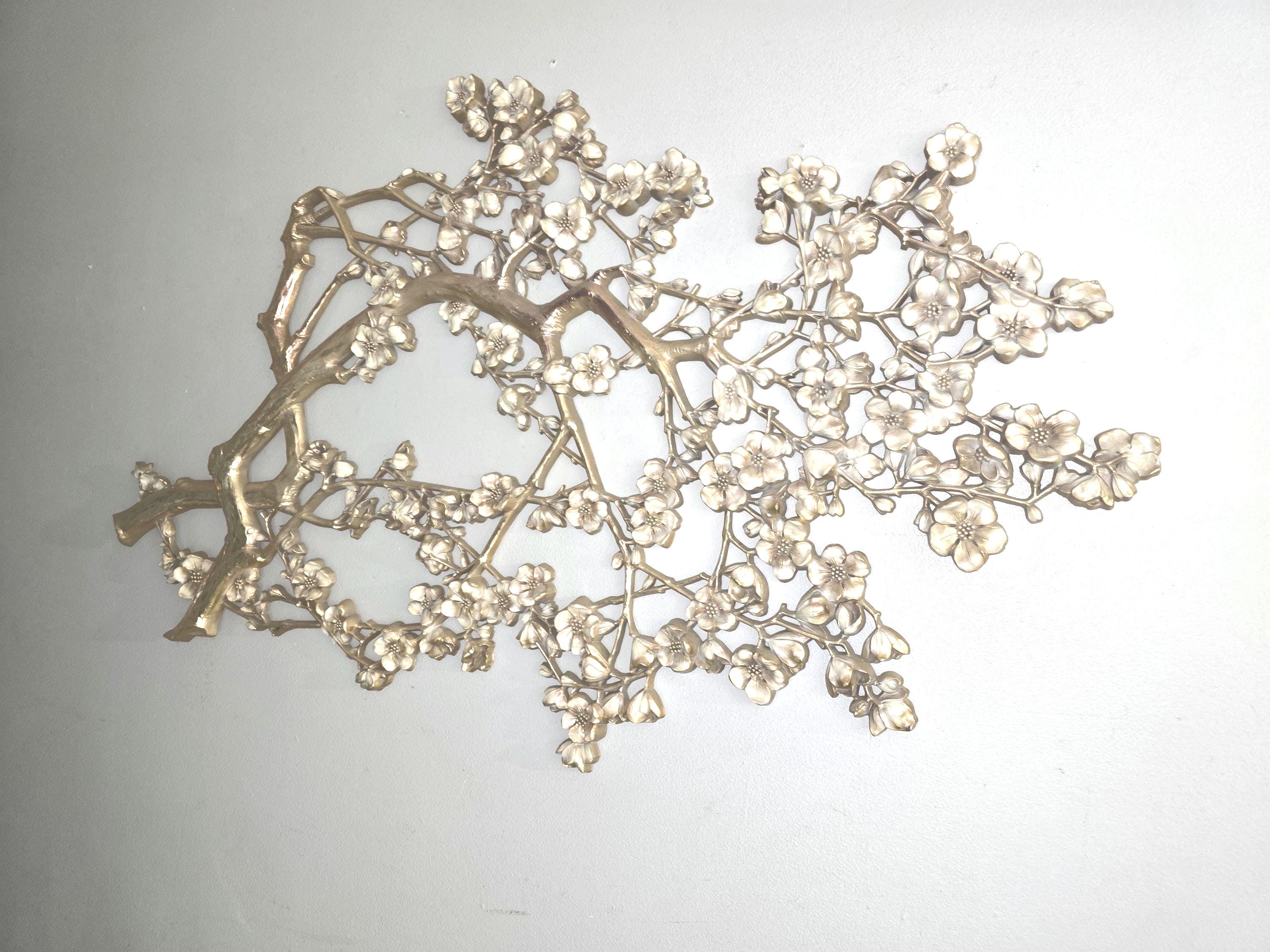 Syroco, Large Wall Hanging, Vintage 60s Decor, Dogwood, Gold Leaf