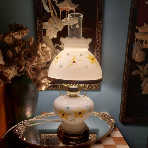 Hurricane Lamp GWTW 21 Parlor Table Lamp Milk Glass Painted