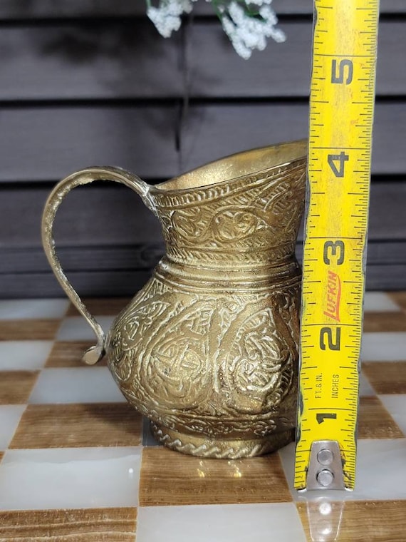 Antique Brass, Engraved Pitcher, Etched Brass, Small,… Gem