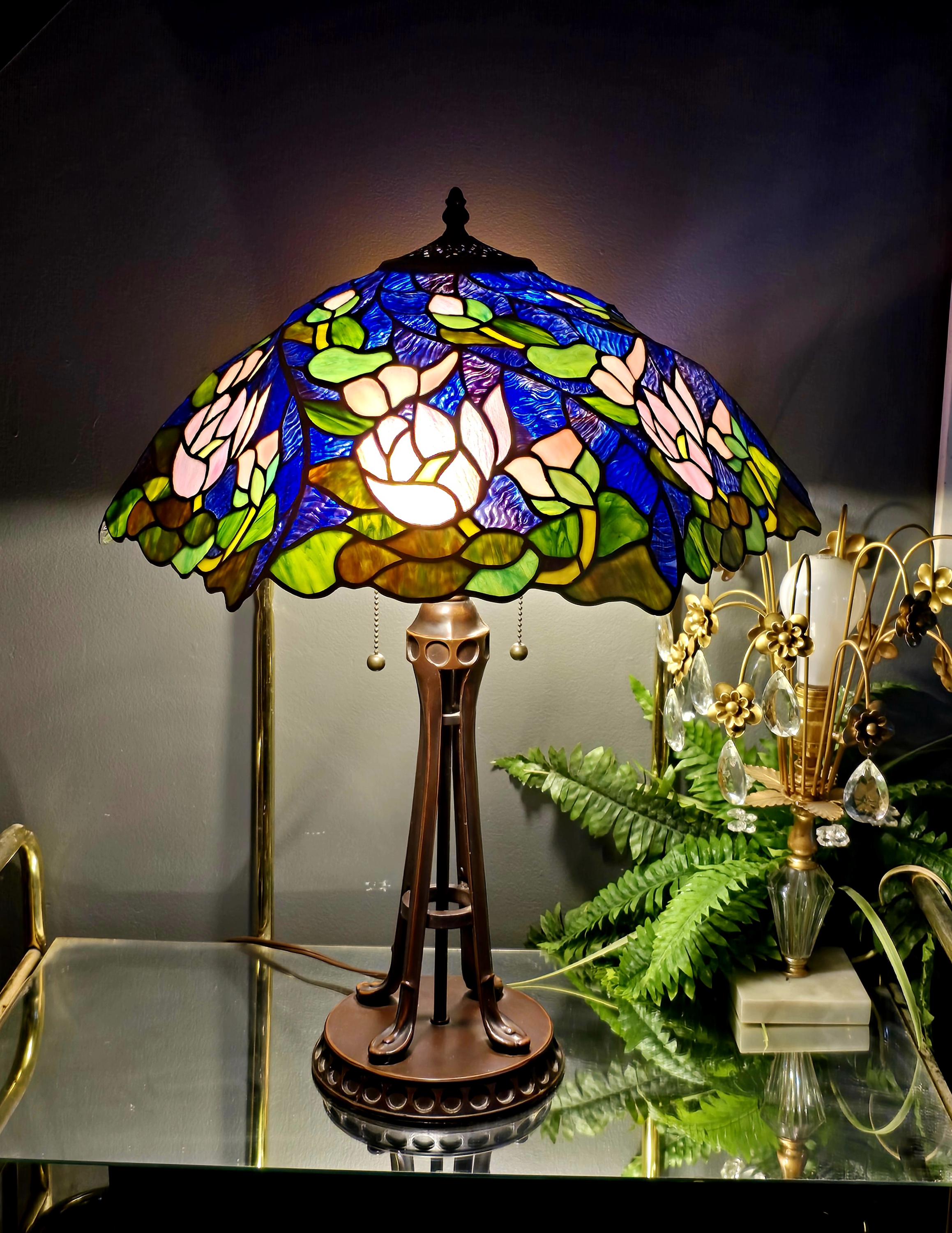 Tiffany Style Lamp, Slag Glass, Vintage Table Lamp, Stained Glass