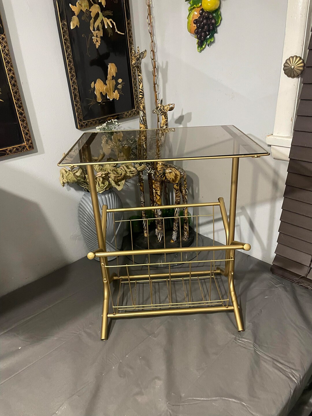 Metal End Table, Magazine Rack, Vintage, Hollywood Regency, Side, End ...