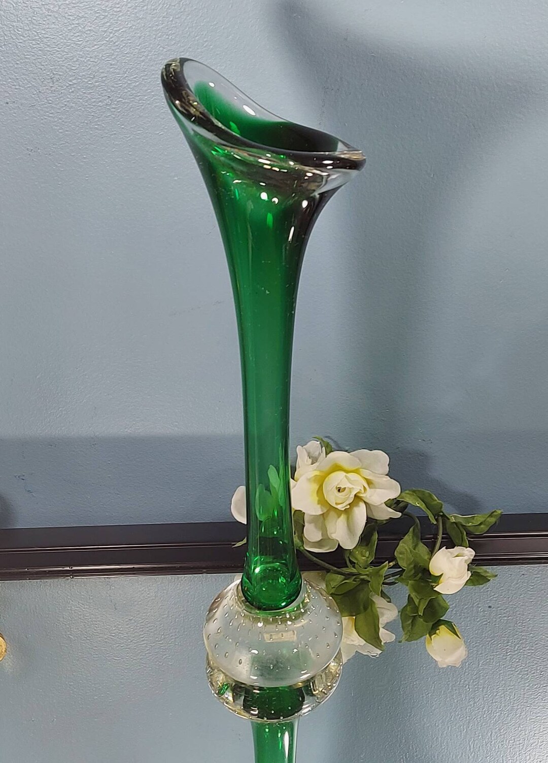 Hand Blown Glass Bud Vase Blown Art Glass Vase Emerald Etsy