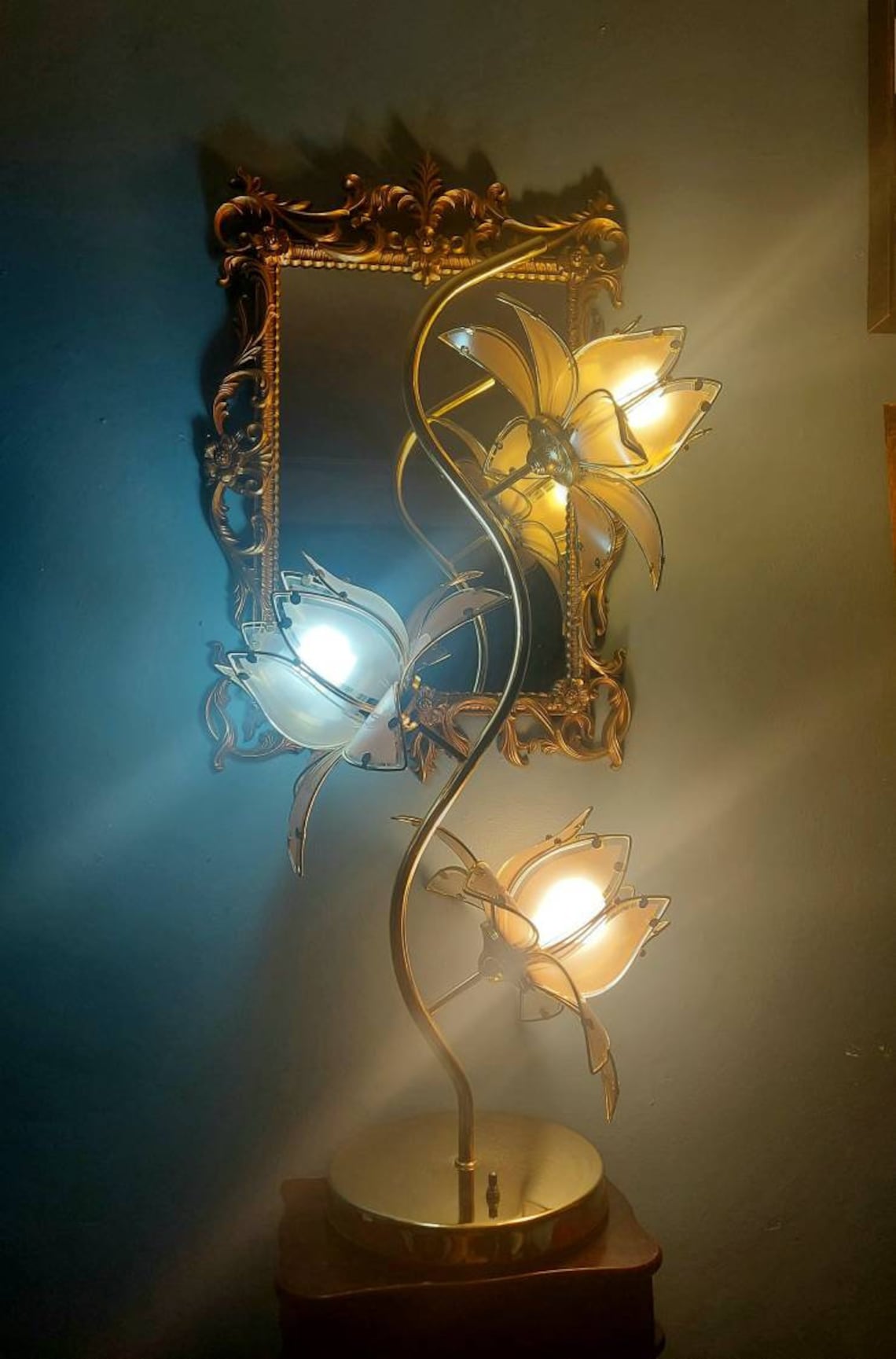 Brass Lotus Floor Lamp Pink Lotus' Panel Shade 3 Way Etsy