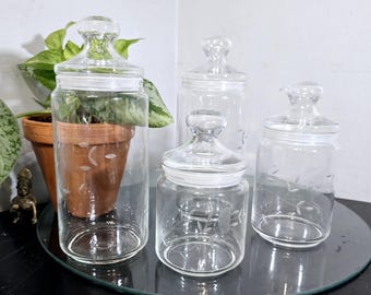 フランス製ガラスキャニスター（3個入り）、ヴィンテージ、花柄