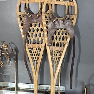 Schneeschuhe, Antiquität, Vintage, Kanadier, Holz, Leder, Schneeschuhe, Winter, Wohnkultur