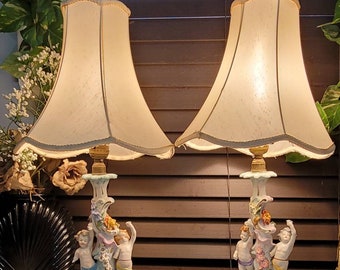 Pair of lamps, Capodimonte, Cherub, Accent Lamp, Italy, Porcelain, Figurines, Victorian Lamp, Antique, Vintage, Lighting, Lamps Home Decor,
