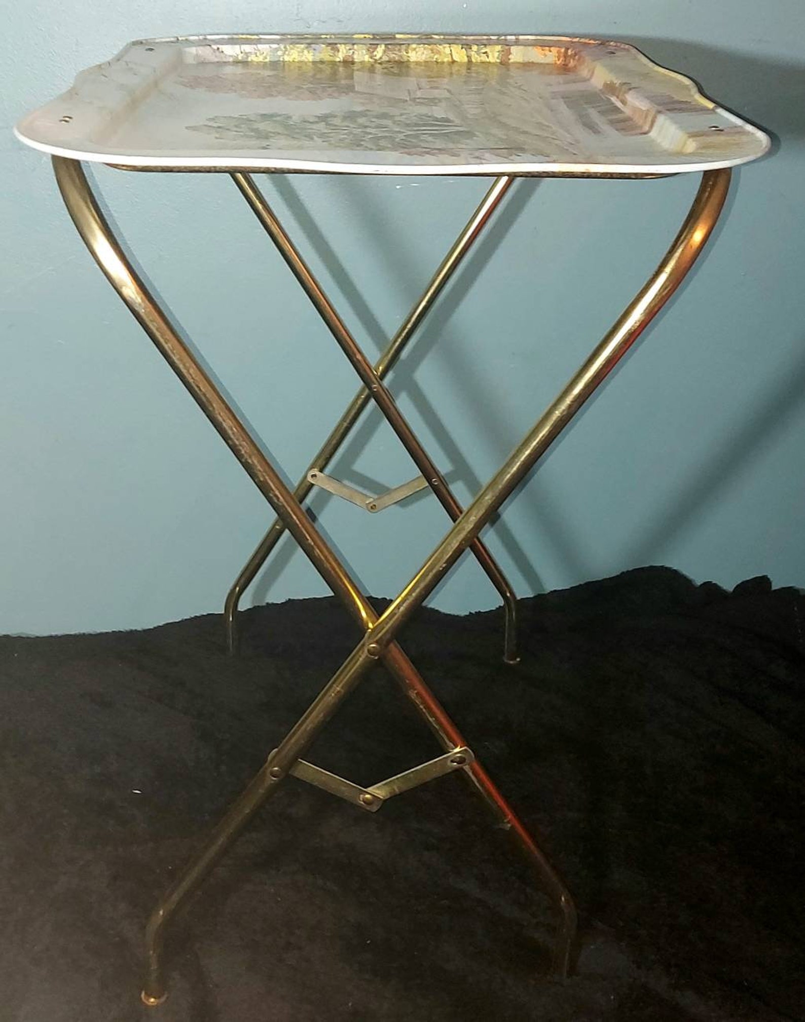 1 Left Folding Metal TV Trays Vintage 80s TV Table Snack Etsy