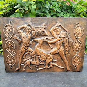 Copper Relief Art, Stag Hunt, Vintage, Wall Hanging, Copper Picture, Greek, Old Warriors, Home Decor, Copper Art,