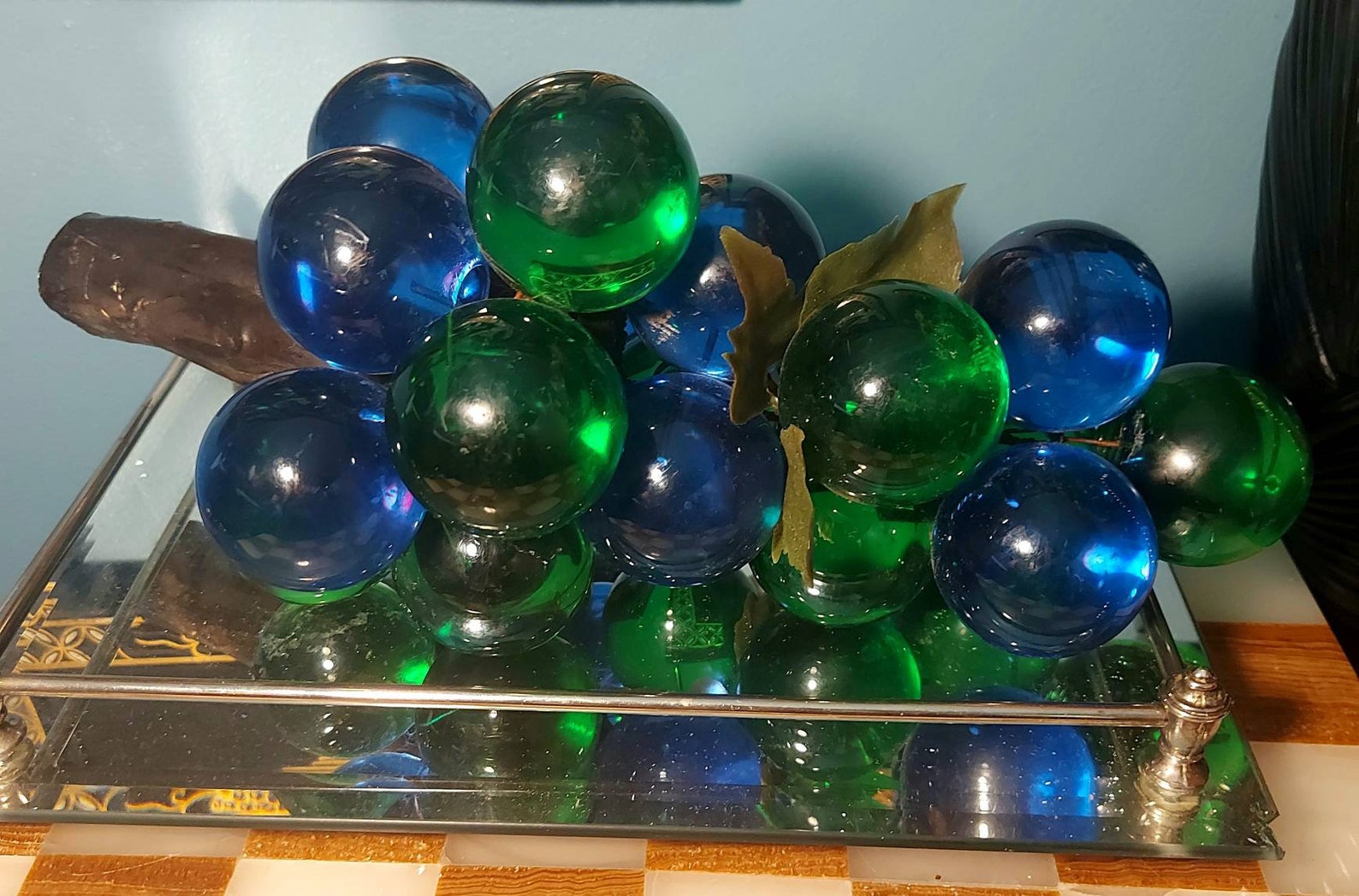 Lucite Grape Cluster Blue&green Acrylic Grapes Wood Stem Etsy