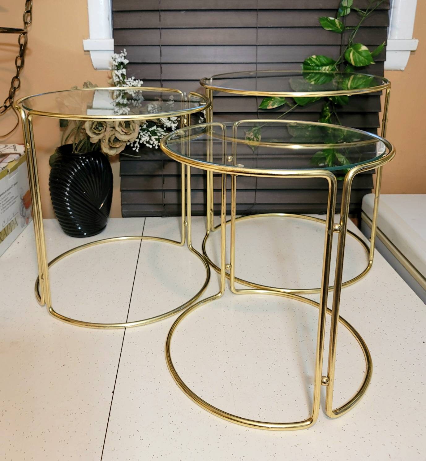 Brass&glass Nesting Table Set Stacking 3pcs. Brass Tables Etsy