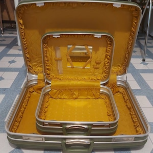 Holiday, Luggage Set,  (2pcs), Luggage, Suitcase Set, Hard Case, Train Case, Travel, Makeup Case, Green Luggage, Mid Century,