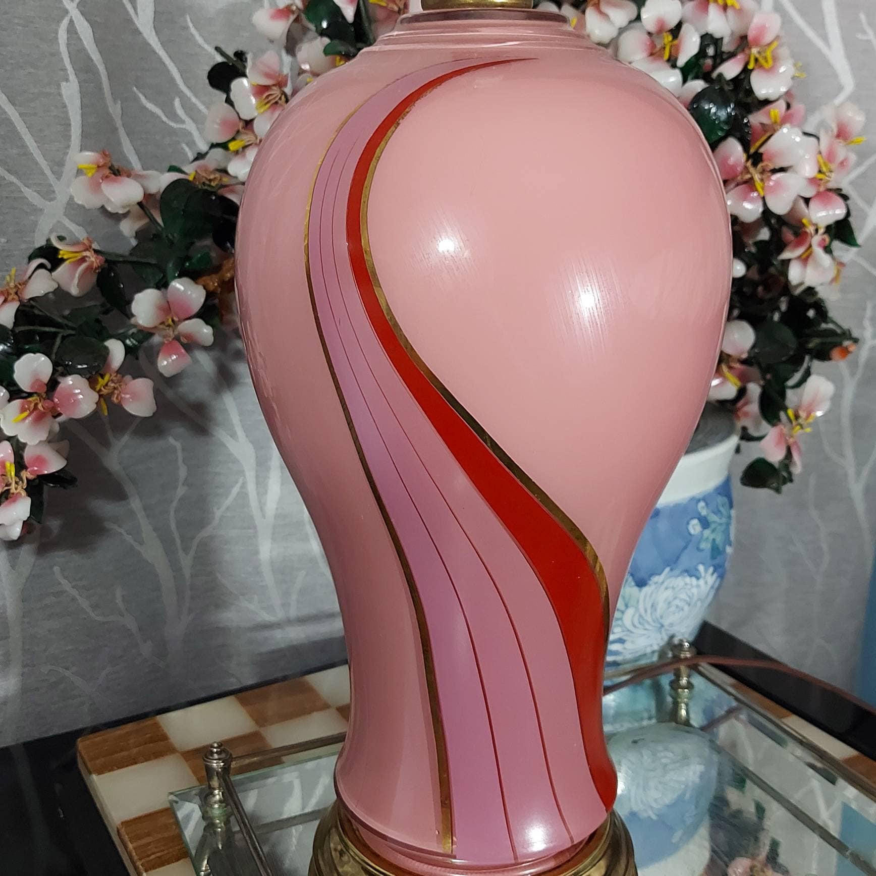 Vintage 80s, Table Lamp, Pink Ceramic, Pinks and Purples, Rainbow