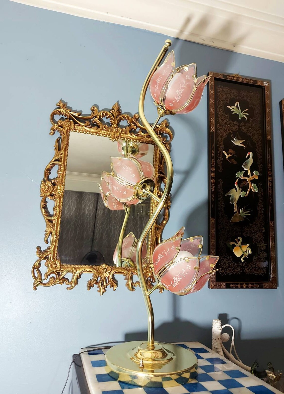 Pink Tulip Lamp 3 Way LightingHollywood Regency Art Deco Etsy