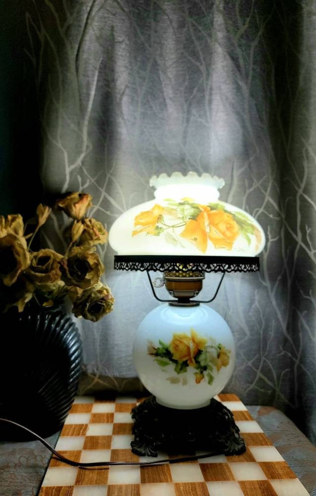 SOLD Gone With the Wind, Hurricane Lamp, 3 Way Lighting, Glass