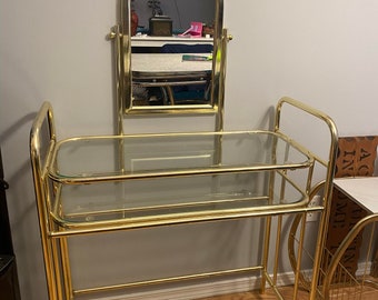 Tocador de latón, mesa de tocador, tocador vintage, espejo, muebles, latón, oro, maquillaje, tocador de dormitorio, latón y vidrio,