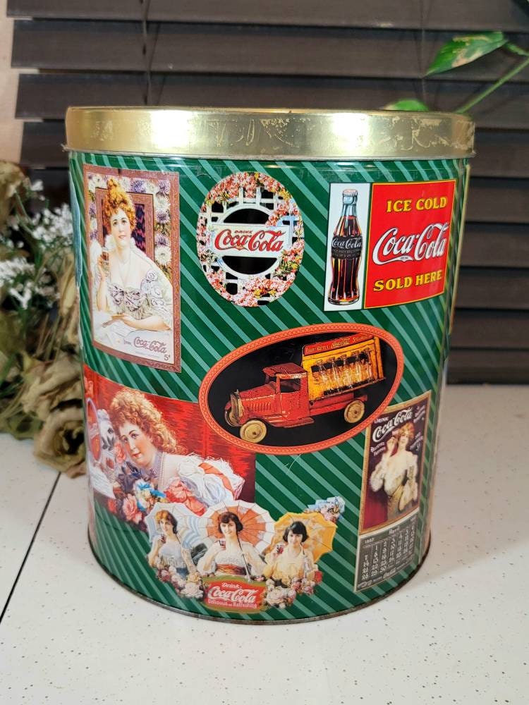 Collectible Coca-cola, Vintage 80s, Lidded Tin, Coke, Popcorn Tin