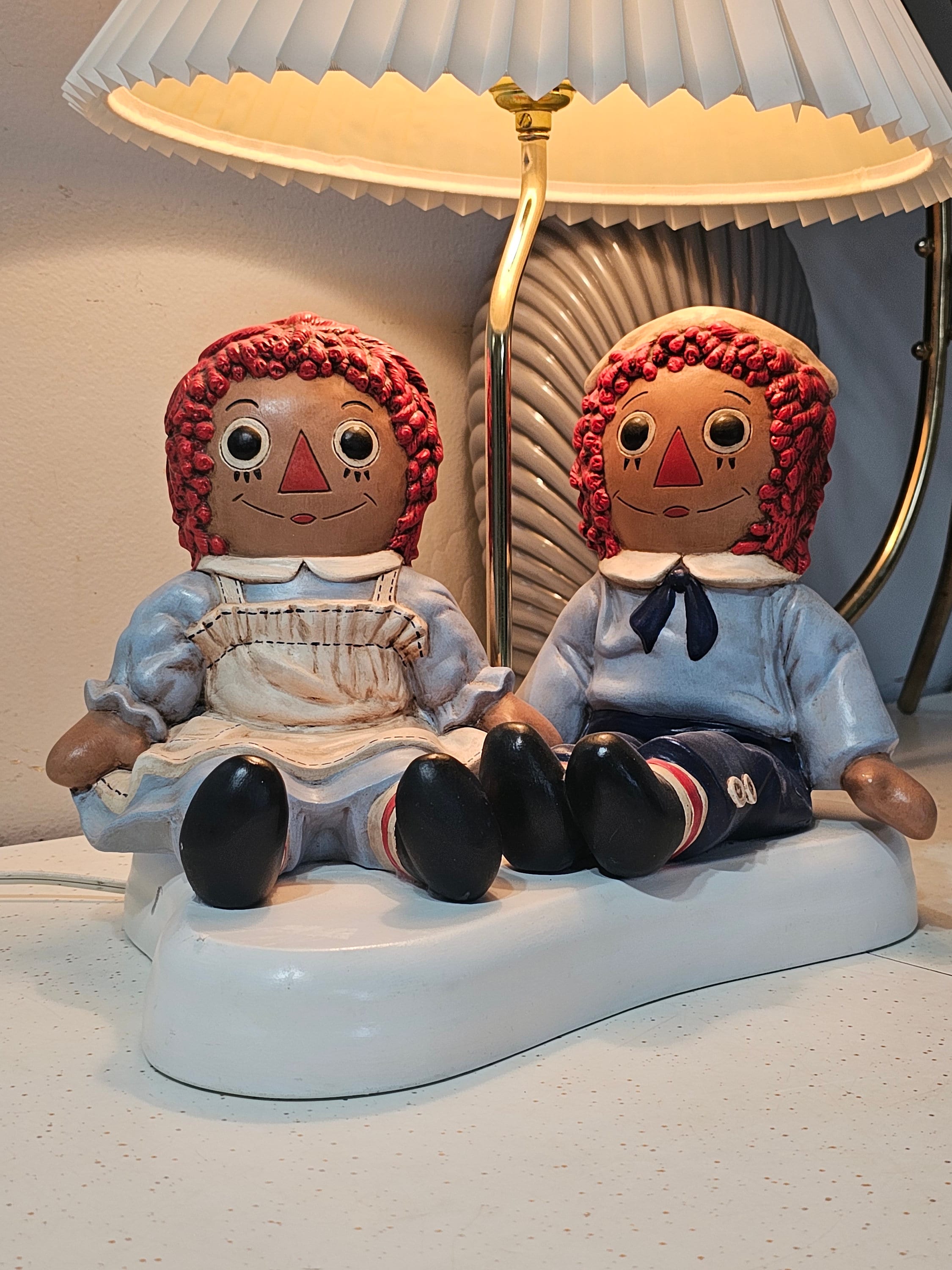 Raggedy Anne & Andy, Lamp, Chalkware, Vintage Table Lamp, Childs