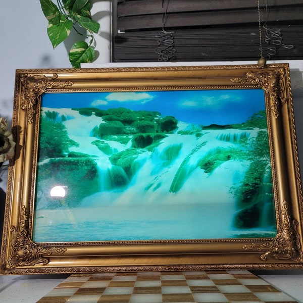 Motion&Sound Wall Hanging,Motion Picture Waterfall, Vintage 70s, Motion Picture, Mirrored Wall Hanging, Large Mirror Picture, Nature