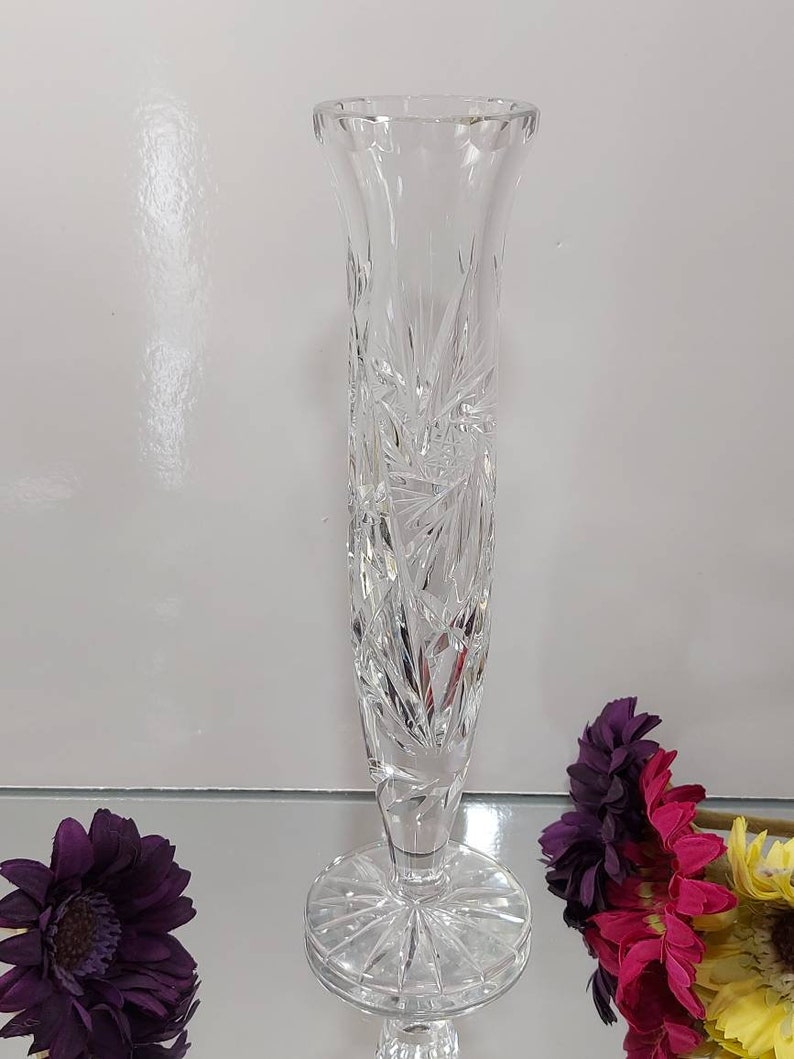 Pinwheel Crystal Vase Cut Crystal Glass Sparkling Home Decor Vintage Bud Vase