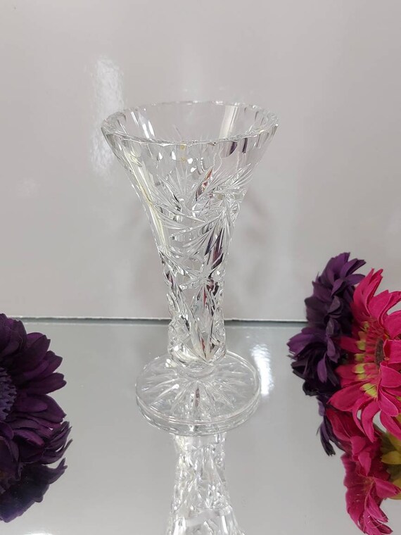 Pinwheel Crystal Vase Cut Crystal Glass Sparkling Home Decor Vintage Bud Vase