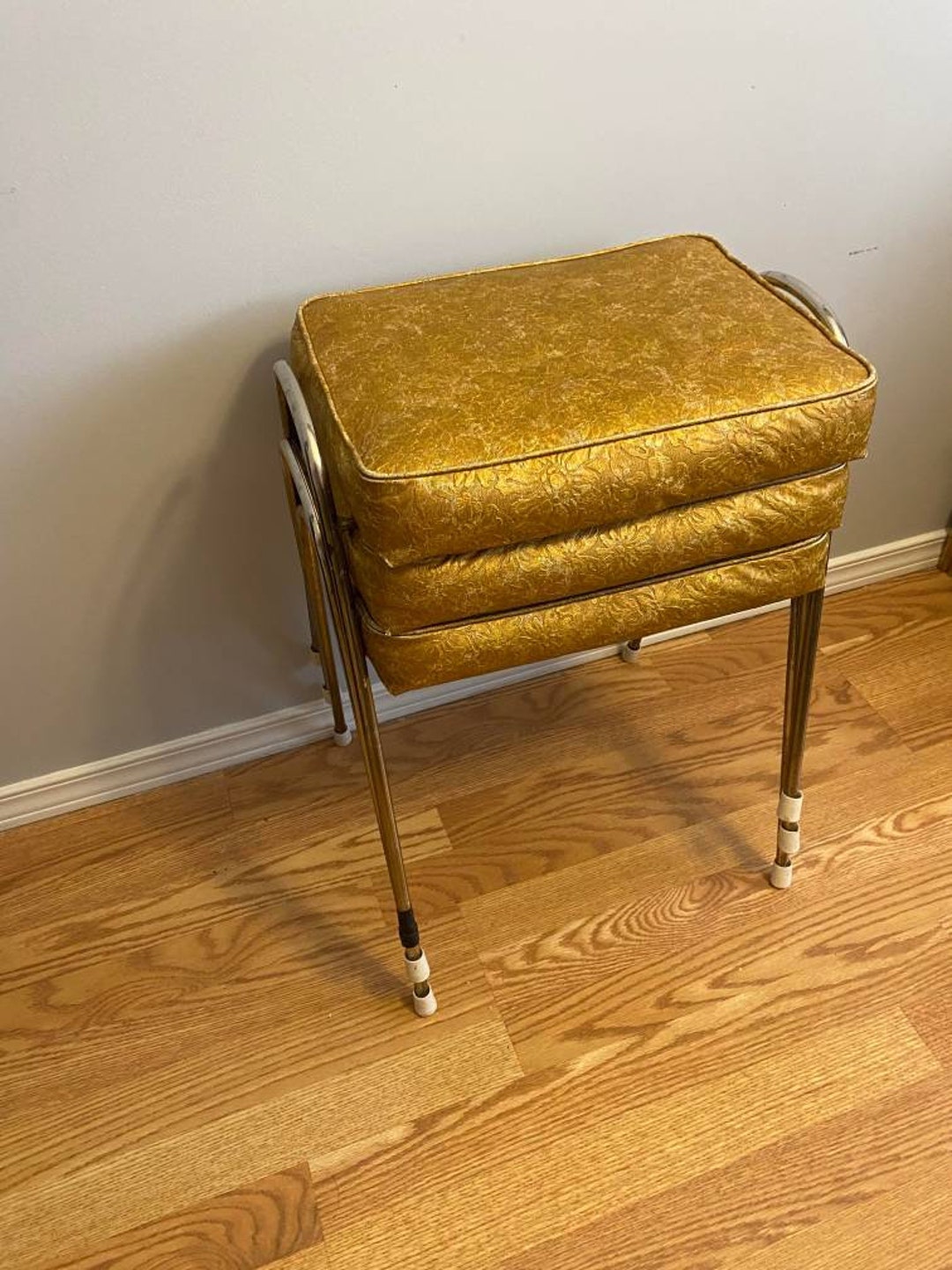 Stacking Stools, (3pcs)., Vintage Stools, Gold Vinyl, Floral Print ...