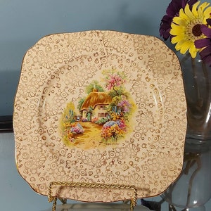H och K Tunstall, Vintage serveringsfat, mat- och serveringstallrik, keramikporslin, filigran chintz, signerad,