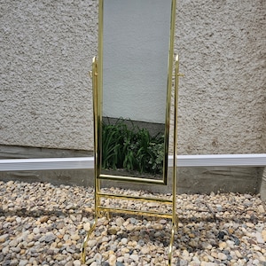 Brass Free Standing Mirror, Vintage, Brass Mirror, Floor Mirror, Home Decor, Vanity, Bedroom Decor, Self Standing, Hollywood, Regency