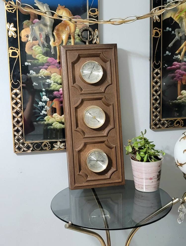 Thermomètre et baromètre avec cadre en bois, Objets décoratifs