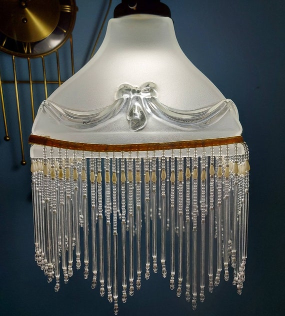 Victorian Floor Lamp Glass Fringe Lampshade Vintage Standing Victorian Floor Lamp Glass Fringe, Victorian Floor Lamp With Beaded Shade